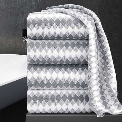 Bath Towel Set Gray 4Pack-35x70 Towel,600GSM Ultra Soft Microfibers Bathroom Towel Set Extra Large Plush Bath Sheet Towel,Highly Absorbent Quick Dry Oversized Towels Spa Hotel Luxury Shower Towels - color: Diamond Gray, size: 4 Piece Bath Towel Set
