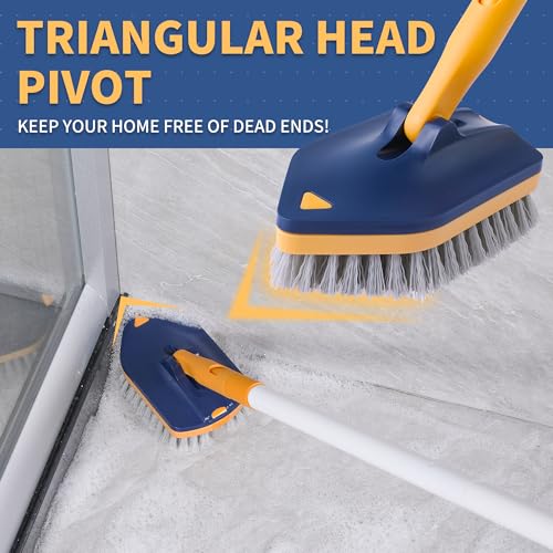 BOOMJOY Tub Scrubber with Long Handle, 58" Extendable 3 in 1 Tub Cleaner Brush with Long Handle, No Scratch Shower Cleaning Brush for Bathtub, Bathroom Ceilings, Toilet, Kitchen, Floor - color: Blue