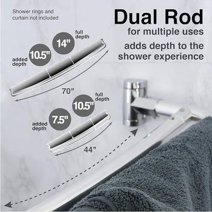 JS Jackson Supplies Double Curved Shower Rod, Metal Construction, Adjustable Between 44 to 70 Inches, Aluminum Rods and Zinc Mounting Hardware, Quality Modern Bathware, Chrome Finish - color: Chrome