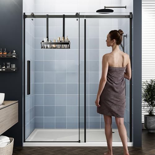 No Drilling Hanging Shower Caddy Over Door Black Iron Shower Holder | Single Layer Wall Mounted Storage Rack Shelf Basket With Hooks Soap Tray Large Stainless Steel Shower Caddy 11.6x5.3x13"