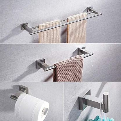 Miyili Bathroom Accessories Set 4-Piece Bath Hardware Kit Brushed Stainless Steel Wall Mount - Includes Double Towel Bar, Hand Towel Rack, Toilet Paper Holder, Robe Hook, BS02N4 - color: Brushed Steel