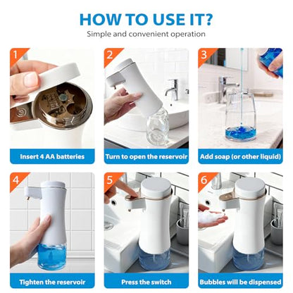 Automatic Soap Dispenser, Hands-Free Touchless Foam Soap Dispenser, Long Battery Life, Adjustable Volume, Modern Electric Hand Soap Dispenser for Bathroom Kitchen, 11oz/320ML, White