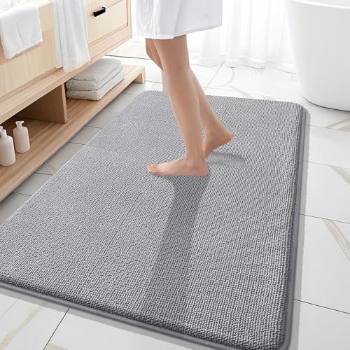 OLANLY Thick Memory Foam Large Bathroom Rug 59x35, Absorbent Bath Mat, Grey | Soft Quick Dry Bath Rugs, Non-Slip Carpet, Machine Washable Mat for Bathroom Floor, Tub and Shower, Home Decor Accessories - color: Grey, size: 59" X 35"