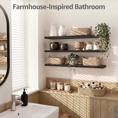 QEEIG 12" Deep Floating Shelves for Wall - 12 x 48 inch Book Shelf Bathroom Bedroom Kitchen Living Room Hanging Bookshelf Farmhouse Set of 3, Black (026-120B3) - color: B. Black, size: 47.2" x 12"