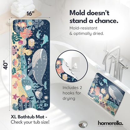 homerella Bathtub Mat Non Slip Kids 40x16 Baby Bath Mat Non Slip Anti Mold | 100% BPA Free, Non Toxic, Mildew Resistant, Machine Washable, Extra Long Kids Bath Mat for Tub Non Slip, Toddler Bath Mat - color: Deep Blue Ocean Friends, size: 40" x 16" (Recta