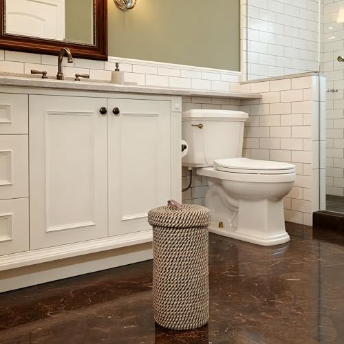 Handmade Cotton & Jute Toilet Paper Holder – Woven Toilet Paper Stand & Storage Basket with Lid, Freestanding Organizer for Bathroom, Fits 3 Mega Rolls 14" x 7'' - color: Black