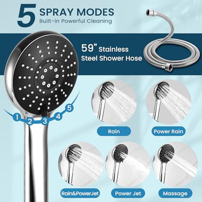 Rain Shower Head with Handheld Combo, Chrome Finish | 11.8" rainfall head, 3-mode handheld, adjustable arm, tool-free install, leak-free chrome, spa-like flow, multi-use spray - color: Chrome, style: Basic