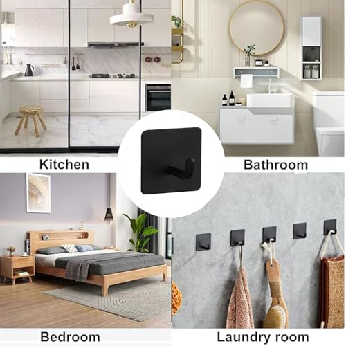 5 Pcs Adhesive Hooks Waterproof in Shower Hooks for Hanging Loofah, Towels, Clothes, Robes for Bathroom(Black Square) - color: Black Square