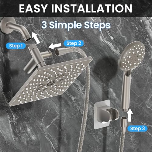 Veken Multi-Function Shower Head with Handheld, High Pressure, Starlight | Square Rainfall Showerhead with 5-mode Hand Held Spray, Dual Shower Heads Combo, Detachable Showerheads with Hose, Home Gifts - color: Starlight