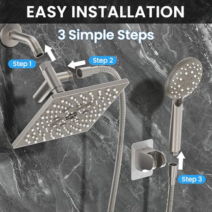 Veken Multi-Function Shower Head with Handheld, High Pressure, Starlight | Square Rainfall Showerhead with 5-mode Hand Held Spray, Dual Shower Heads Combo, Detachable Showerheads with Hose, Home Gifts - color: Starlight