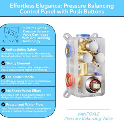 VANFOXLE Shower System, Brushed Nickel Shower Faucet Set, Push Button Valve | 16 Inch Ceiling Mount Rain Head, 6 Inch Wall Mount Head, 2-in-1 Handheld Sprayer, Solid Brass Valve, Rust Resistant - color: Brushed Nickel, style: 16"+6" Head