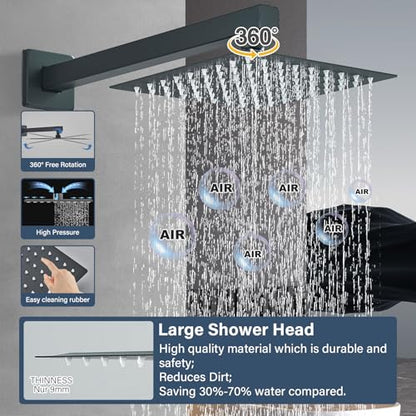 Shower Faucet Matte Black Shower System with 8 Inches Rain Shower Head and Handheld Spray Bathroom Luxury Rain Shower Faucet Set Complete Wall Mounted - color: Matte Black, size: Matte Black-8"