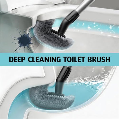 Toilet Bowl Brush with Long Handle, 23-42inch Adjustable 4-Section Aluminum Pole, Durable Nylon Bristles, No Bending Bathroom Cleaning Brush for Seniors, Pregnant Women, Back Pain Sufferers, Janitors