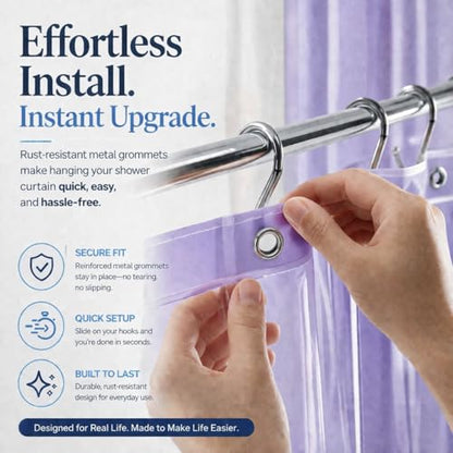 EHZNZIE Purple Shower Curtain Liner 72x72, PEVA Waterproof Bath Curtain, No Chemical Smell, 3 Weighted Magnets, Durable with Rustproof Metal Grommets - color: Clear Purple, size: 72"W x 72"L (Pack of 1)