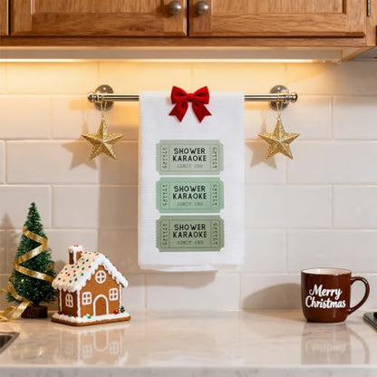 Funny Shower Karaoke Bathroom Hand Towels, Trendy Sage Green Ticket Decorative Hand Towels for Bathroom Toilet Washroom Restroom, 16x24 Inch