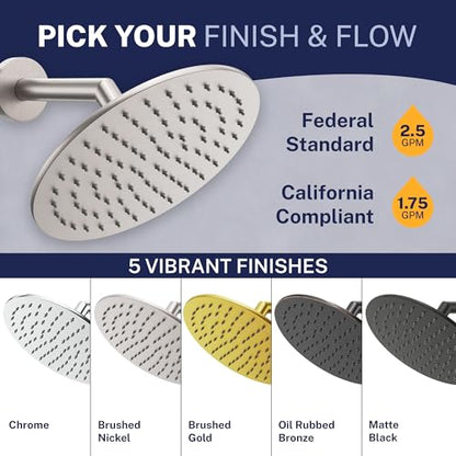 HammerHead Showers Solid Metal Round 8 Inch Rainfall Shower Head, High Flow Shower Head Optimized for Pressure, Brushed Nickel, 1.75 GPM - color: Brushed Nickel, size: 1.75 GPM