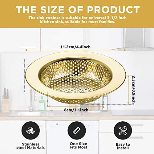 2 Pcs Sink Strainer Stainless Steel Kitchen Sink Drain Strainer Basket Cover Mesh Hair Food Catcher, Large Wide Rim of 4.4 Diameter(Gold) - color: Gold