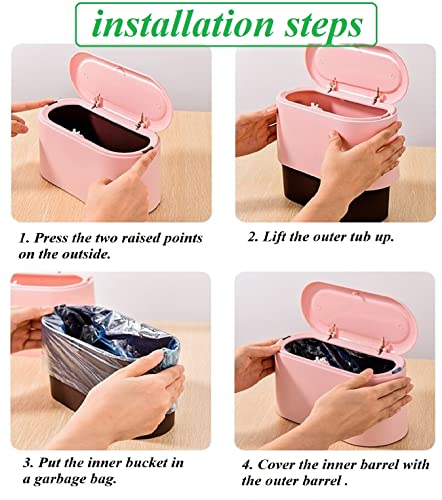 LTWQLing Mini Trash Can with Lid - Removable Small Garbage Can, Tiny Plastic Trash Bin, Pop Up Countertop Wastebasket, Counter Garbage Lint Bin for Bathroom,Office,Kitchen,Desk,Coffee Table(Pink) - color: Pink