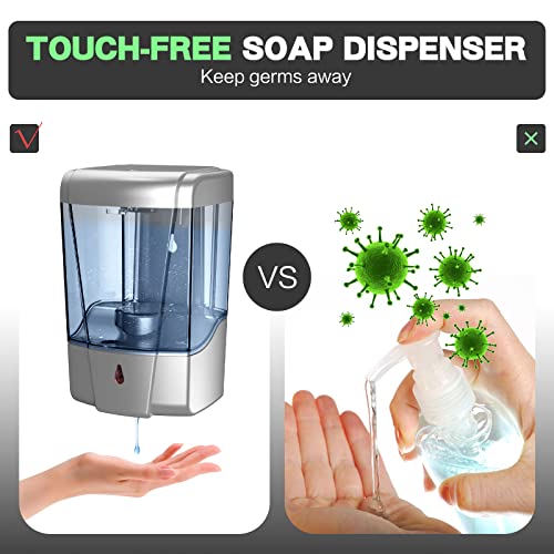 interhasa! Soap Dispenser, Touchless Hand Sanitizer Dispenser Wall Mount 600ml Automatic Kitchen Soap Dispenser for Commercial Home, Office (Silver) - color: Silver