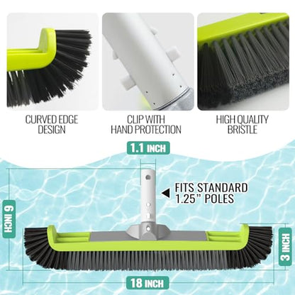 18" Pool Brush Head - Scrub Brush, Curved Ends, Fits Φ1.25” Poles | Scrub Brushes for Cleaning Swimming Pool Walls, Tile, Fiberglass, Flooring and Vinyl Pools, Green & Black & Dark Gray - color: Black & Dark Gray