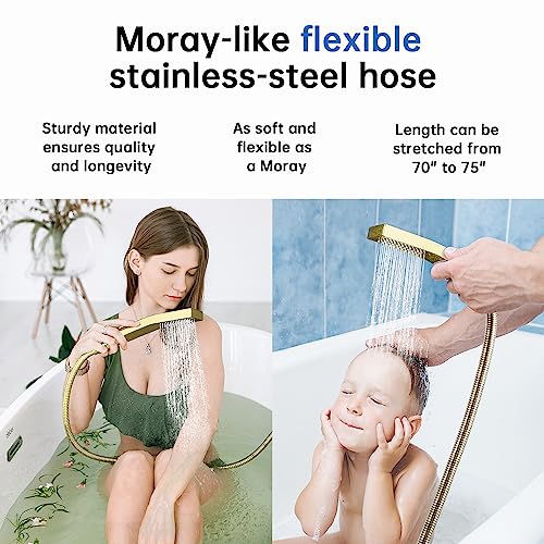 G-Promise All Metal 12 Inches Rainfall Shower Head with Handheld Combo | All Metal, Built to Last, Easy Install, Adjustable Height & Angle for All Heights, Extra Long Hose, Modern Upgrade - color: Polished Brass, size: 12 Inches