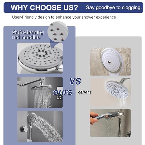ROVATE Shower Panel Tower System with Adjustable 6 Body Jets, Brushed | Stainless Steel Shower Column with Height Adjustable Shower Arm, Self-Cleaning Rainfall Shower & Handheld, Rough-in Valve - color: Brushed Surface, style: 3-Function