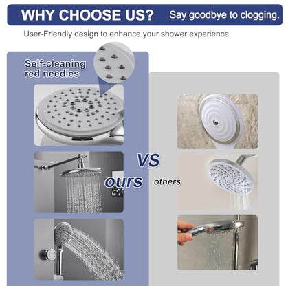 ROVATE Shower Panel Tower System with Adjustable 6 Body Jets, Brushed | Stainless Steel Shower Column with Height Adjustable Shower Arm, Self-Cleaning Rainfall Shower & Handheld, Rough-in Valve - color: Brushed Surface, style: 3-Function