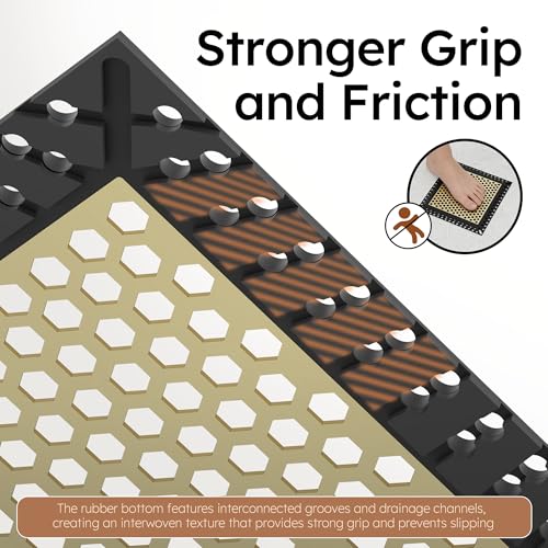 Not Moving Square Shower Drain Hair Catcher, Drain Cover, 6 inch | 304 Stainless Steel and TPE Material/ Efficient Drainage / Easy Clean / Anti-Clogging / Fits Bathroom Hair Catcher for Shower - color: Matte Black & Brushed Gold, size: 6 inch