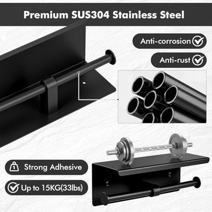 Double Toilet Paper Holder with Shelf, Wall Mount Tissue Roll Holder for Bathroom, 304 Stainless Steel Commercial Toilet Tissue Dispensers with Phone Shelf(Black) - color: Black