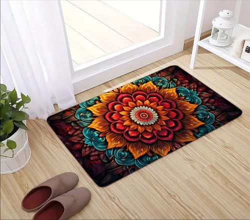 Memory Foam Bath Mat Flannel Non-Slip Floor Carpet 29x17 in | Anti-slip and Soft Water Absorbing Carpet Suitable for Bathroom Kitchen Entrance Laundry Room - color: Artistic Flower, size: 1'5" x 2'5" (Rectangular)
