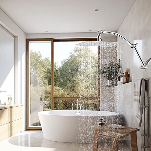Hibbent All Metal 16'' Shower Head Extension Arm, Chrome | Solid Brass Adjustable Shower Arm with Lock Joint, Flexible Height & Angle, Universal Connection Shower Head Extender - color: Chrome, size: 16 Inch