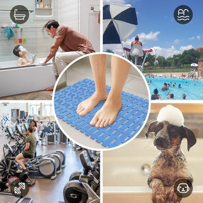 Bathtub Mat Non Slip - for Inside Bath Tub & Shower, Large 40x16 Inch, 261 Strong Suction Cups, Soft Textured Surface, Fast Drain & Quick Dry, Bathroom Safety Mat, Pastel Blue, Matace - color: Pastel Blue, size: 40" x 15.8" (Rectangular)