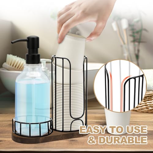 Country-Style Bathroom Cup Holder with 17 oz Reusable Mouthwash Dispenser, 2-Compartment 3oz Disposable Mouthwash Cup Storage Rack, Iron Bathroom Accessories - size: L