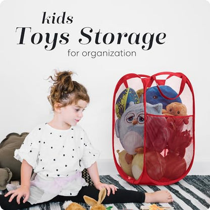 Handy Laundry Collapsible Mesh Pop Up Laundry Hamper with Side Pocket – Breathable, Space-Saving, Durable Basket for Clothes, Toys, Travel & Storage, 14 x 13 x 24 in, Red - color: Red