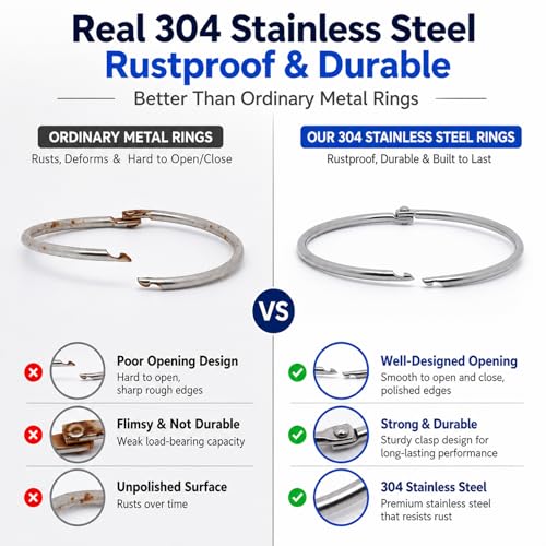 24 Pack 304 Stainless Steel Shower Curtain Rings Rustproof 58mm ID | Openable hinged hooks, 58mm / 2.28" inner diameter, 3mm heavy duty wire, polished opening, double rivets - color: 24 Pack