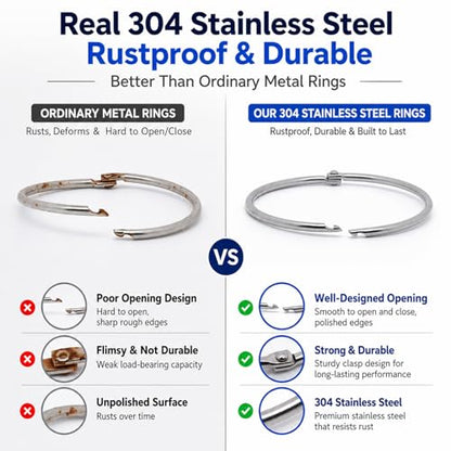 24 Pack 304 Stainless Steel Shower Curtain Rings Rustproof 58mm ID | Openable hinged hooks, 58mm / 2.28" inner diameter, 3mm heavy duty wire, polished opening, double rivets - color: 24 Pack