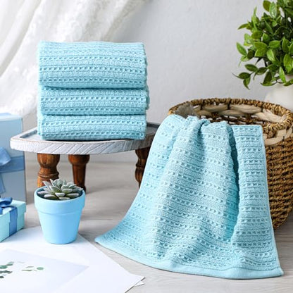 4 Pack Turquoise Hand Towels Waffle 100% Cotton 13x29 Inch | Soft Absorbent Bathroom Kitchen Use, Waffle Texture Quick Dry, Durable Cotton Washcloths Ideal for Guests Daily Needs - color: Turquoise