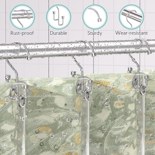 Bathway 12-Pack Double Shower Curtain Hooks, Rust-Resistant Metal Shower Curtain Rings with High-Low Design to Separate Liner & Curtain, Smooth Glide, Chrome - color: Chrome