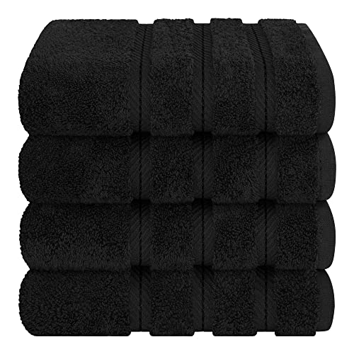 American Soft Linen 100% Cotton Luxury Turkish Towels, 4 PC Hand Towel Set | Soft Absorbent Quick Dry OEKO Tex Standard 100 Certificated Durable Machine Washable Premium Hotel Quality - color: Black, size: 16"x28"