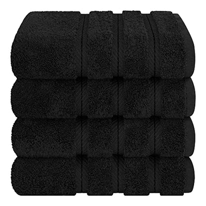 American Soft Linen 100% Cotton Luxury Turkish Towels, 4 PC Hand Towel Set | Soft Absorbent Quick Dry OEKO Tex Standard 100 Certificated Durable Machine Washable Premium Hotel Quality - color: Black, size: 16"x28"