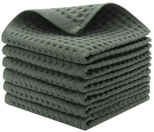 Mia'sDream Cotton Waffle Wash Cloths, 6 Pack, 13" x 13", Olive Green | Soft Washcloths,Thin Wash Cloths For Showering Face, Quick Drying Face Cloths, Small Hand Towels for Bathroom & Kitchen - color: Olive Green (Washcloth: 13" X 13")