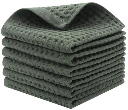 Mia'sDream Cotton Waffle Wash Cloths, 6 Pack, 13" x 13", Olive Green | Soft Washcloths,Thin Wash Cloths For Showering Face, Quick Drying Face Cloths, Small Hand Towels for Bathroom & Kitchen - color: Olive Green (Washcloth: 13" X 13")