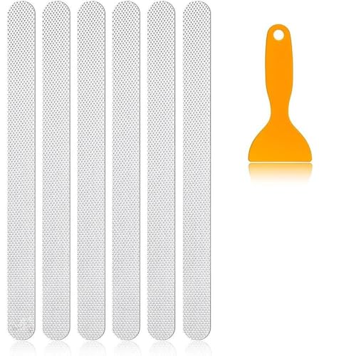 6 Pack Bathtub Non Slip Stickers, Anti Slip Shower Stickers Clear and Textured, Adhesive Safety Strips for Shower Floor and Tile, Strong Grip Decals with Scraper Tool for Bath Tub and Stairs