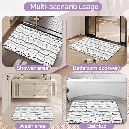 Polka Dots Stripes Bathroom Mat, Non Slip Rubber Backed Fast Dry Bath Rug, Thin Bath Mat for Bathroom Kitchen 17"x30" - color: Polka Dots Stripes