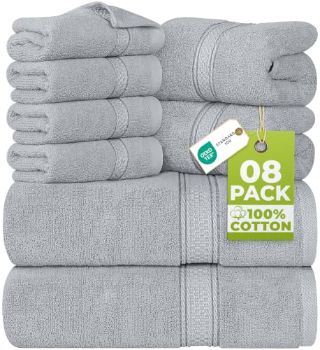 Utopia Towels 8 Piece Luxury Towel Set – Majestic Plush, Super Absorbent & Quicker-to-Dry, Thick 100% Ring Spun Cotton Towels for Bathroom, Spa & Hotel – 2 Bath, 2 Hand, 4 Washcloths, Cool Grey - color: Cool Grey, size: 8 Pieces Towel Set