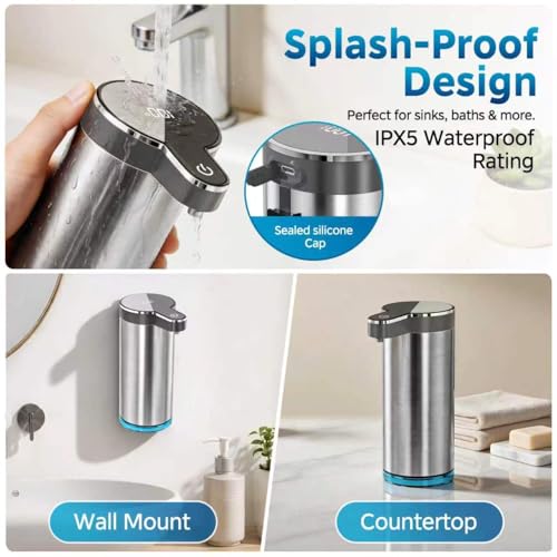 Automatic Foaming Soap Dispenser(IPX5 Waterproof, 12oz/350ml | Touchless Rechargeable Soap Dispenser for Kitchen & Bathroom, Stainless Steel, 4 Adjustable Foam Levels, USB-C - color: St-01 Foam Gray