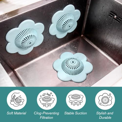 6 Pack Green Silicone Hair Catcher Shower Drain Covers with Suction Cups, Hair Stopper for Bathroom, Bathtub, and Kitchen Drains
