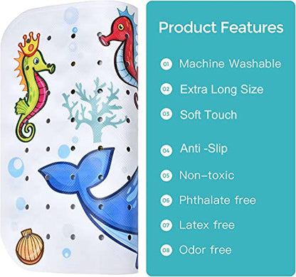 Baby Bath Mat for Tub Kids Non Slip Bathtub Mats Baby Extra Long 40X16 Inch Bathroom Toddler Anti Slip Shower Mat with Suction Cups & Drain Holes,Machine Washable,Whale - color: Dolphinmats