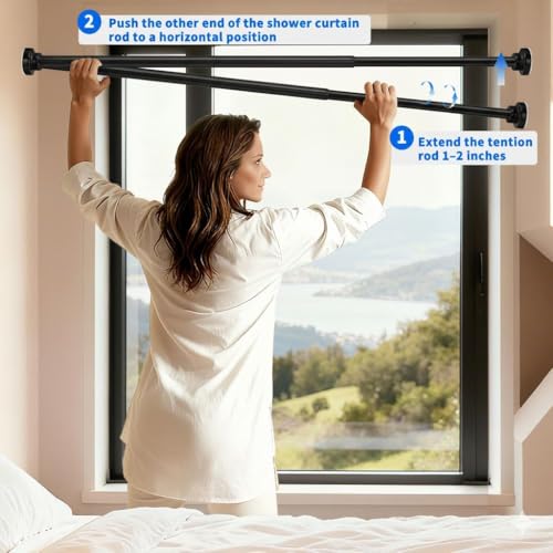 Shower Curtain Rod 32-66 Inches Never Rust Stainless Steel Thickened Spring Tension Spliceable Non-Slip No Drilling for Bathroom Window - color: Black, size: 32"- 66"