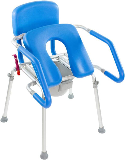 Raised Toilet Seat with Handles, Elevated Toilet Seat Riser for Seniors | Comfortable, Accessible Bedside Toileting - Blue, padded seat, backrest - size: 300lb. Capacity